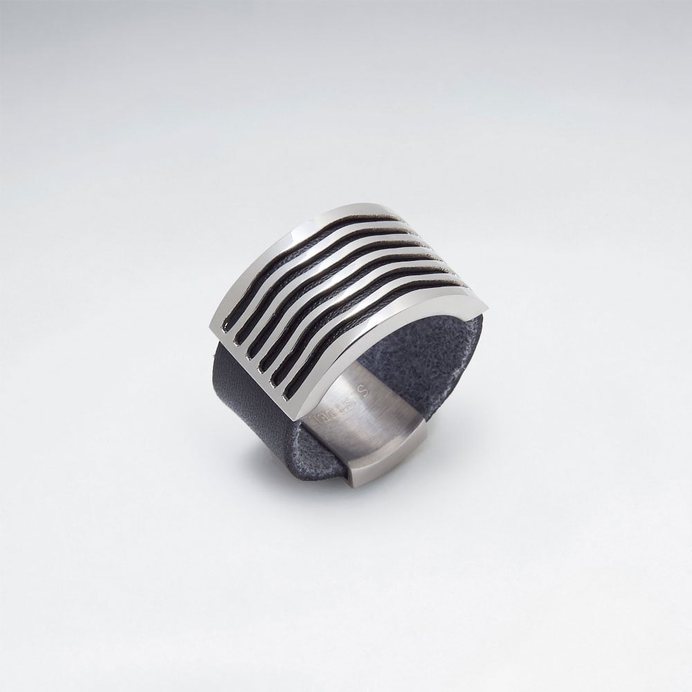 Stainless Steel Edgy Style Leather Ring
