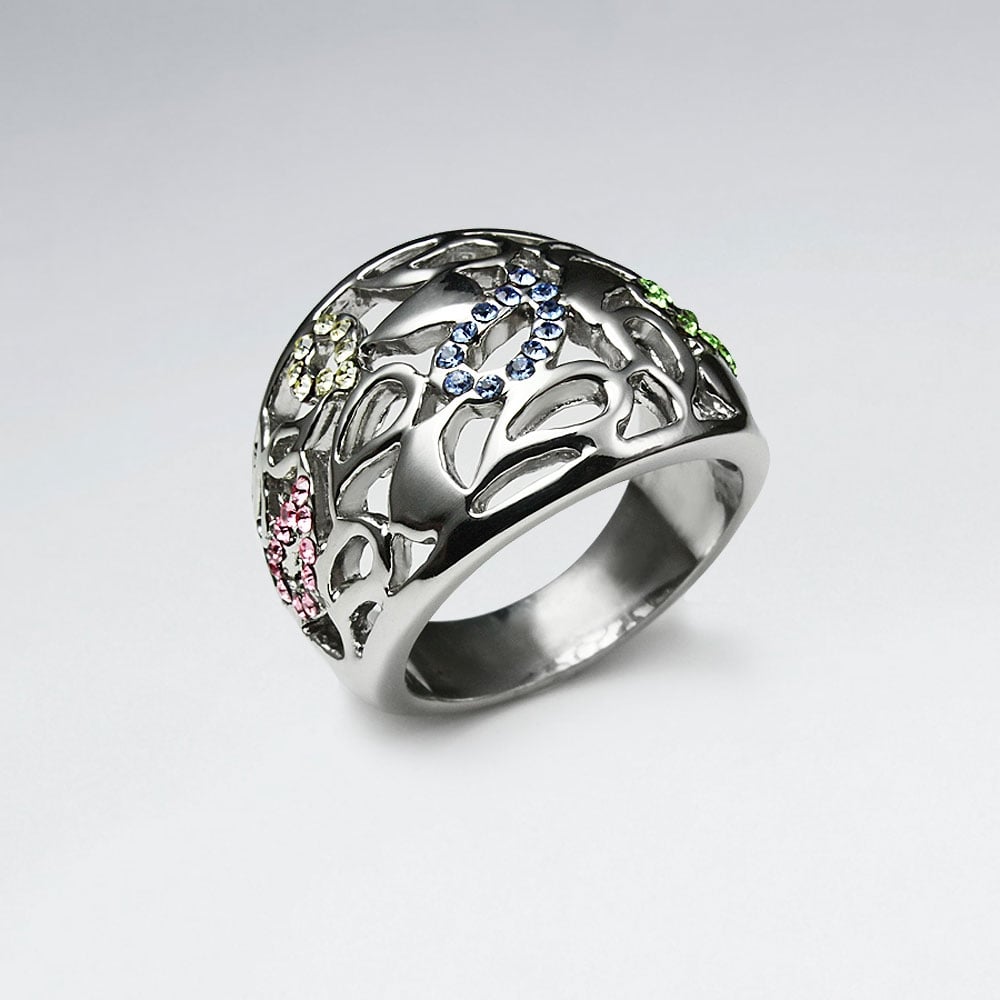 Stainless Steel Crystal Looped Openwork Design Ring