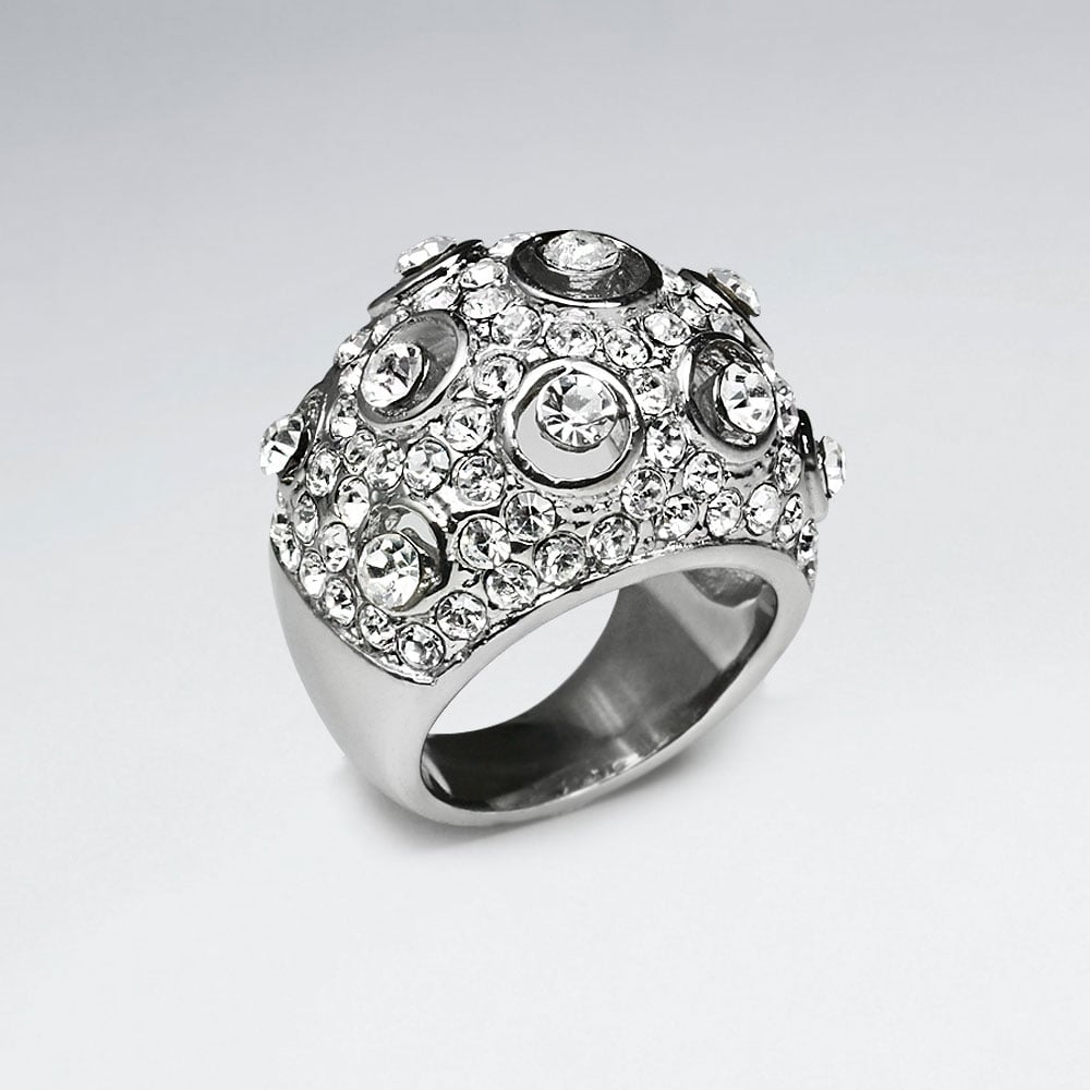 Stainless Steel Crystal Bling Cocktail Ring