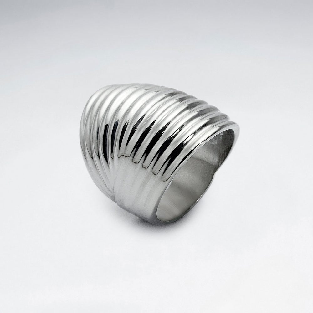 Wide Ribbed Stainless Steel Statement Ring