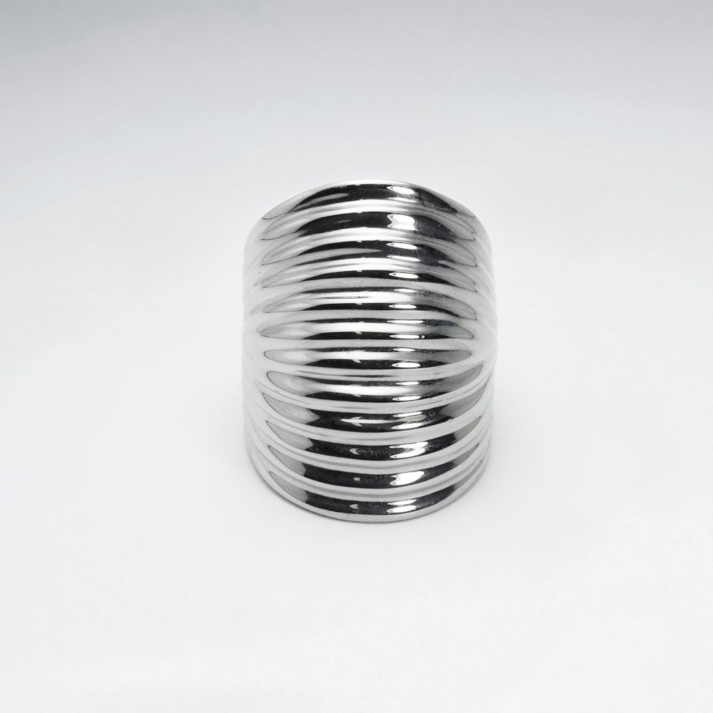 Wide Ribbed Stainless Steel Statement Ring