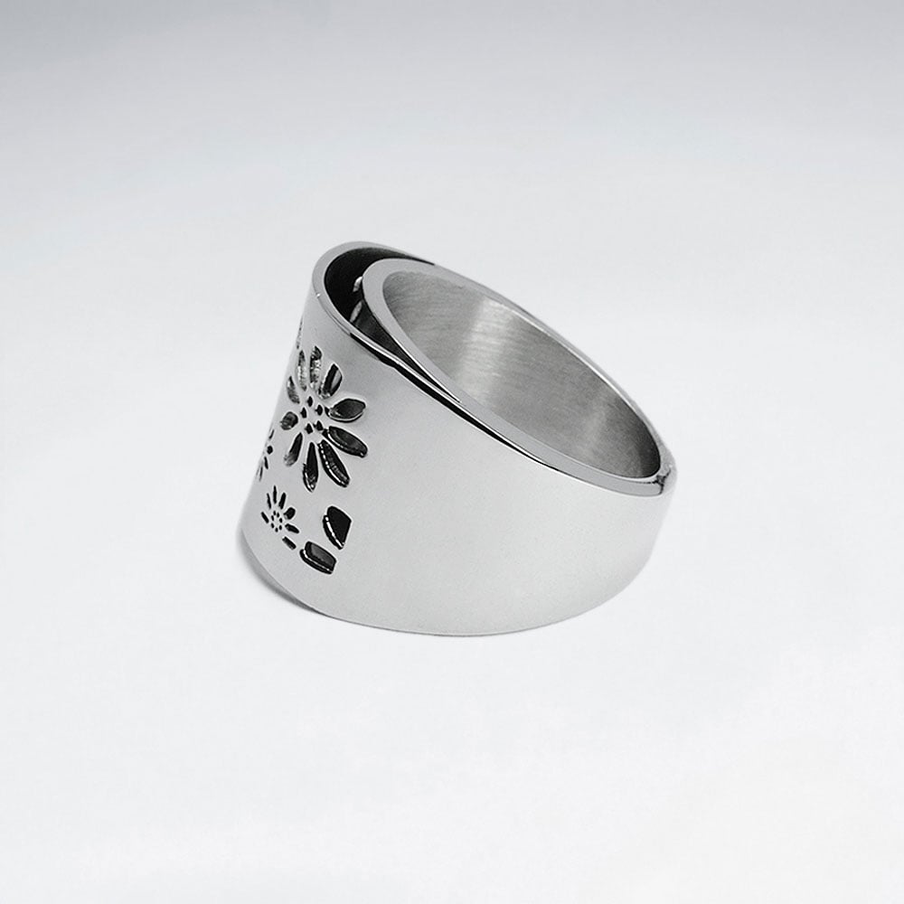 Stainless Steel Imprinted Flower Ring