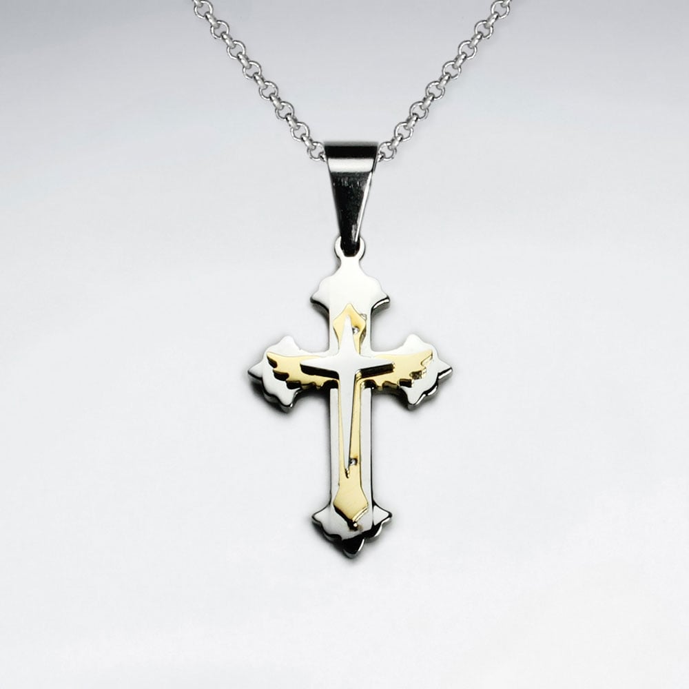 Duel Tones Stainless Steel Cross Pendant