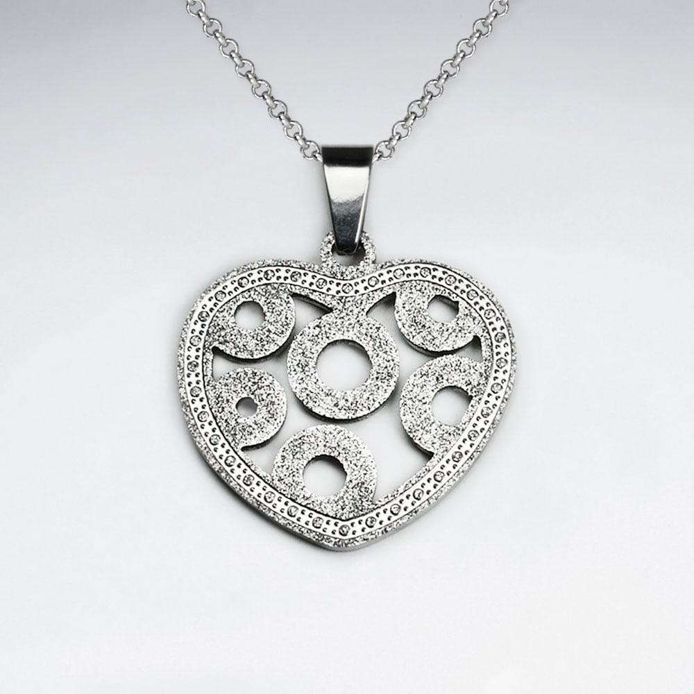Stainless Steel Textured Open Heart Circle Designed Pendant