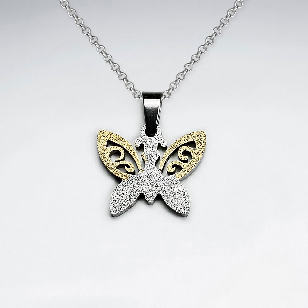 Stainless Steel Textured Duel Tone Butterfly Pendant