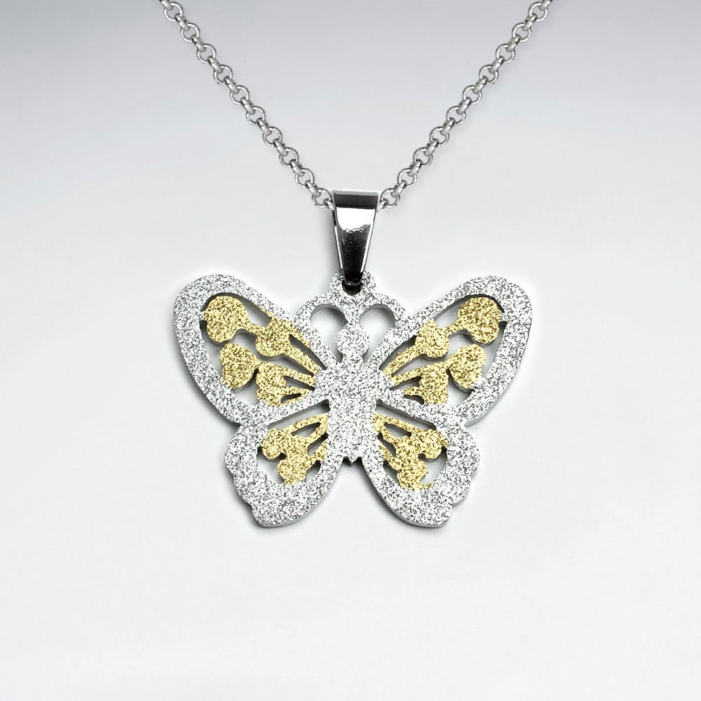 Stainless Steel Textured Butterfly Pendant