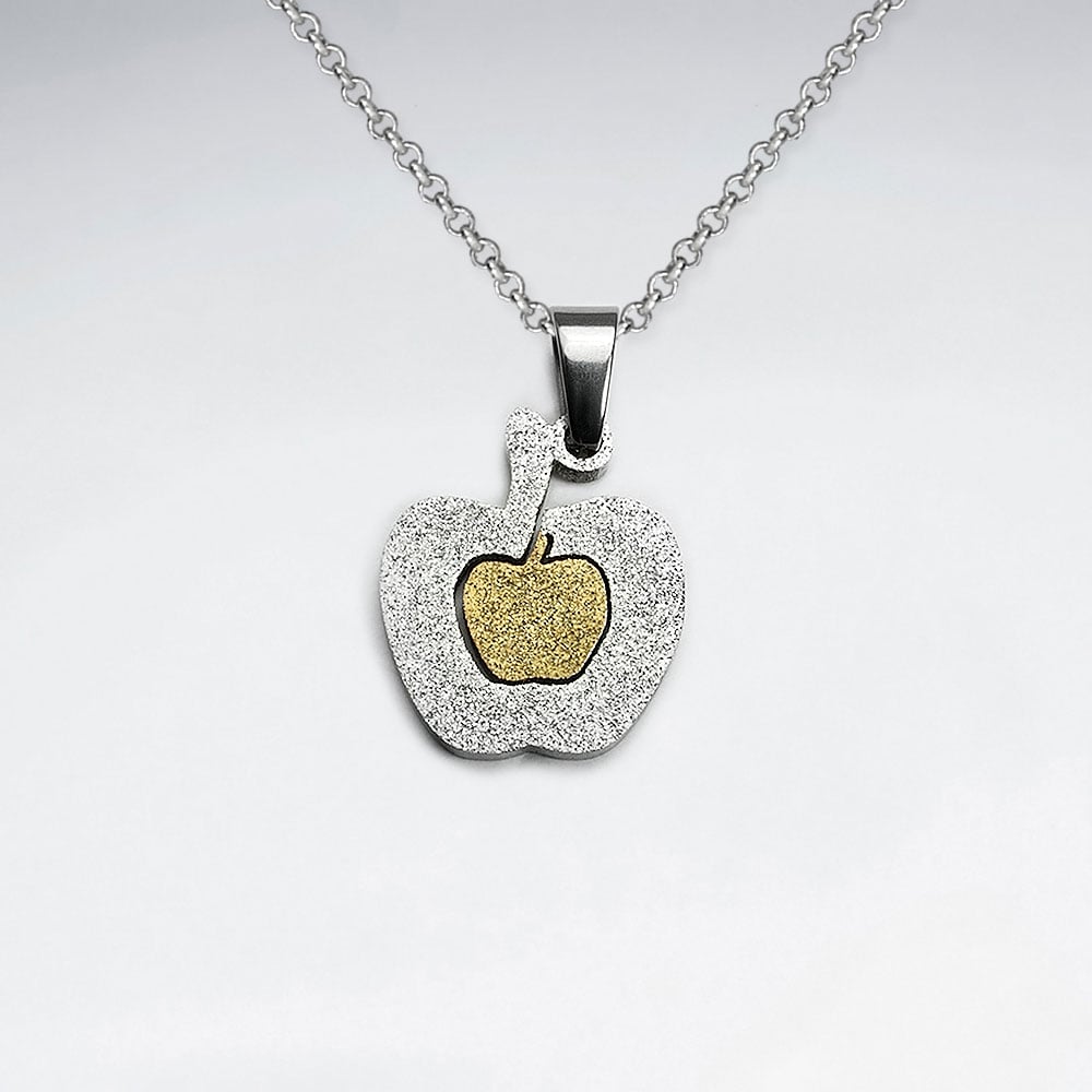 Stainless Steel Duel Tones Textured Apple Pendant