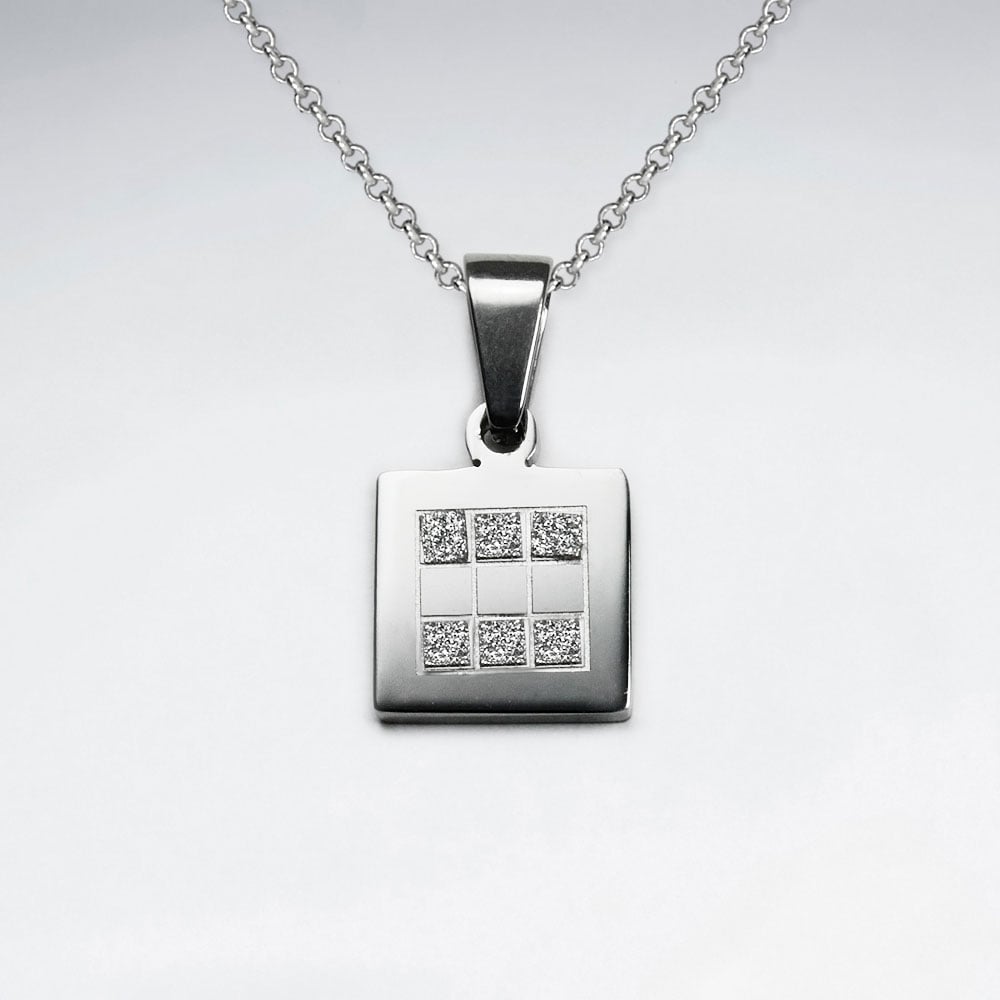 Silver Stainless Steel Square Textured Pendant