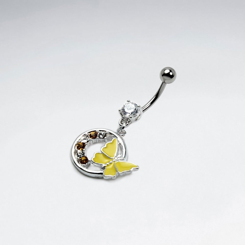 Stainless Steel Crystal Dainty Circle Butterfly Body Piercing