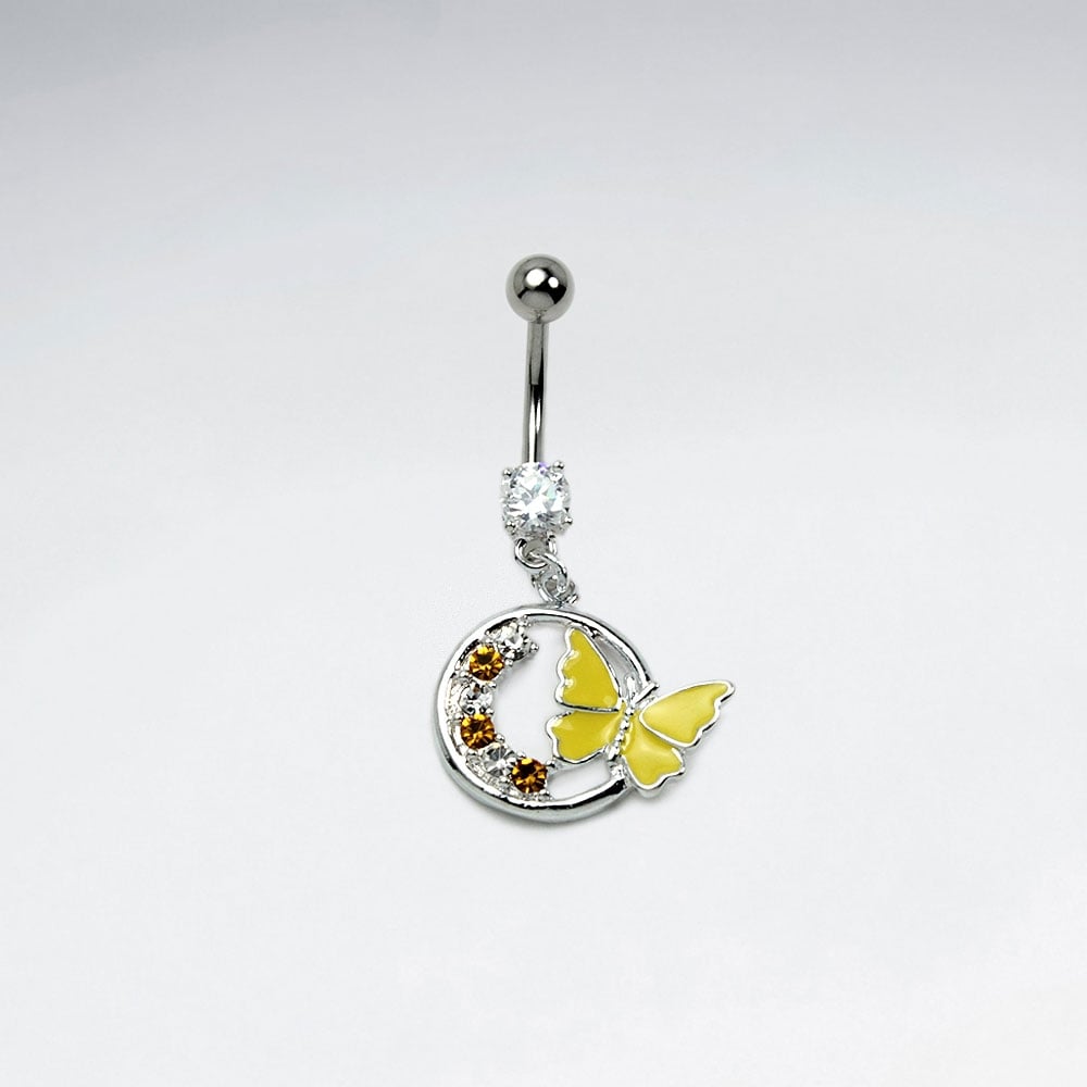 Stainless Steel Crystal Dainty Circle Butterfly Body Piercing