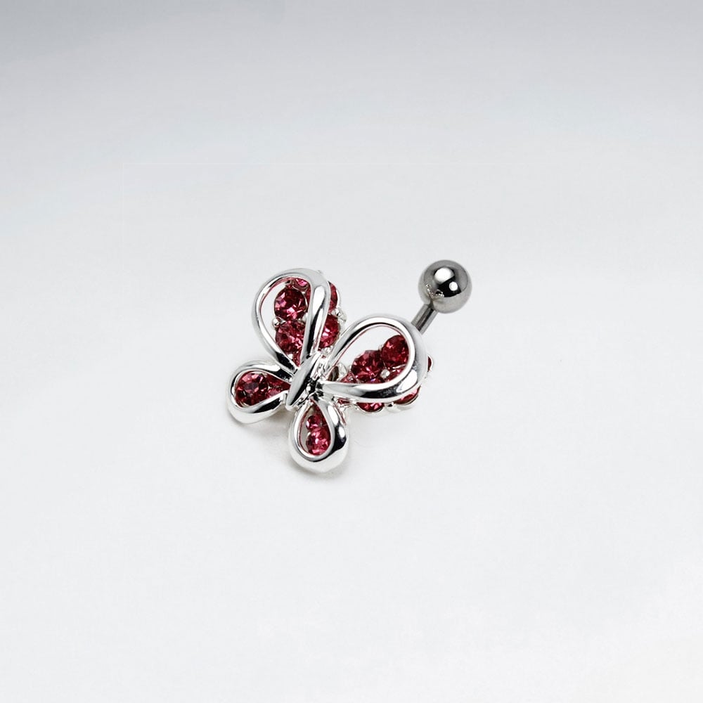 Stainless Steel Pink Crystal Butterfly Silhouette Body Piercing