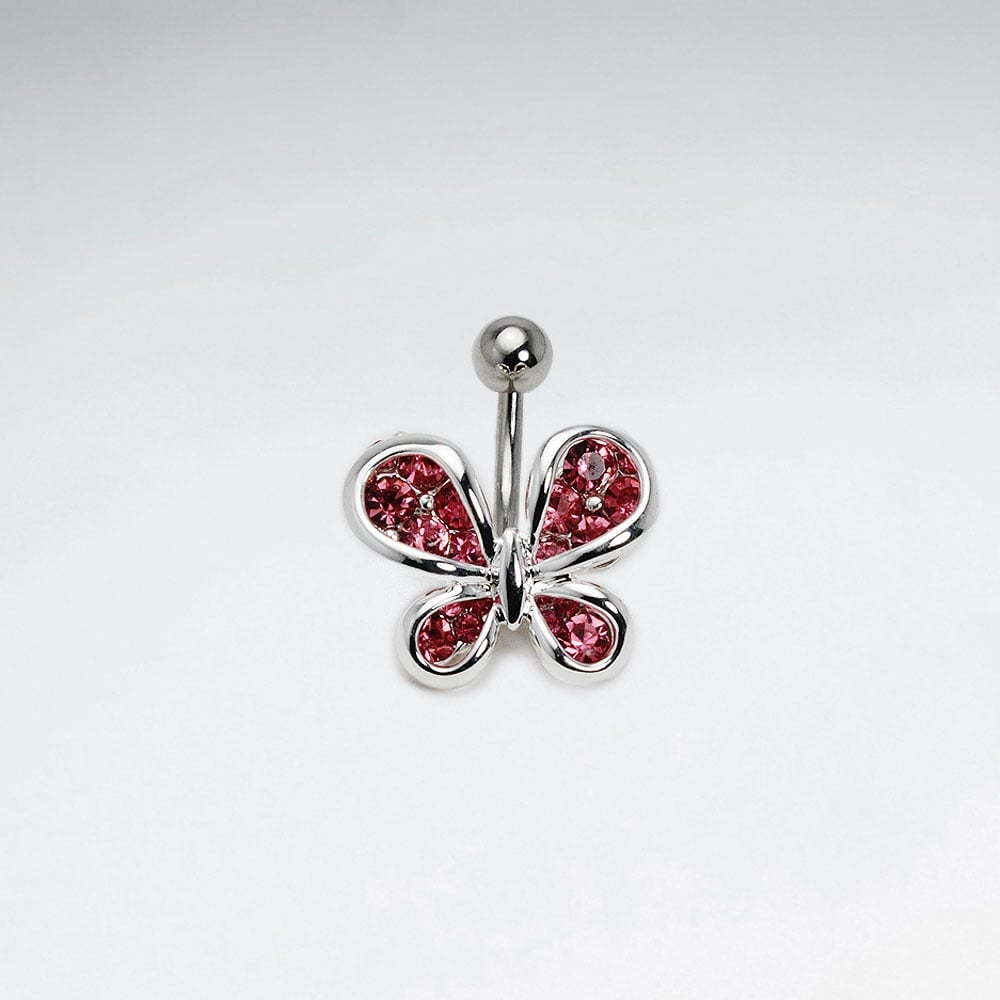 Stainless Steel Pink Crystal Butterfly Silhouette Body Piercing