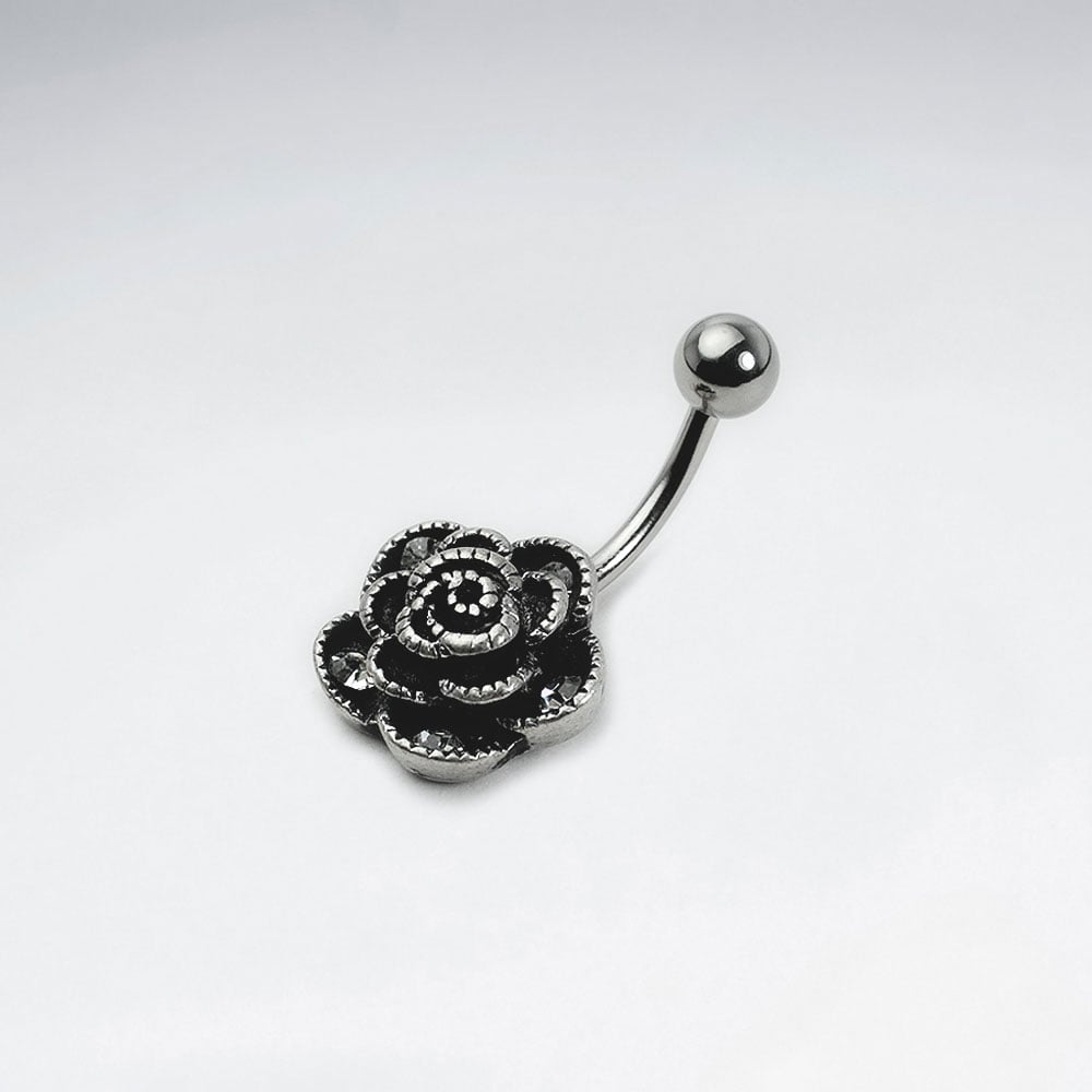 Stainless Steel Crystal Detailed Rose Body Piercing