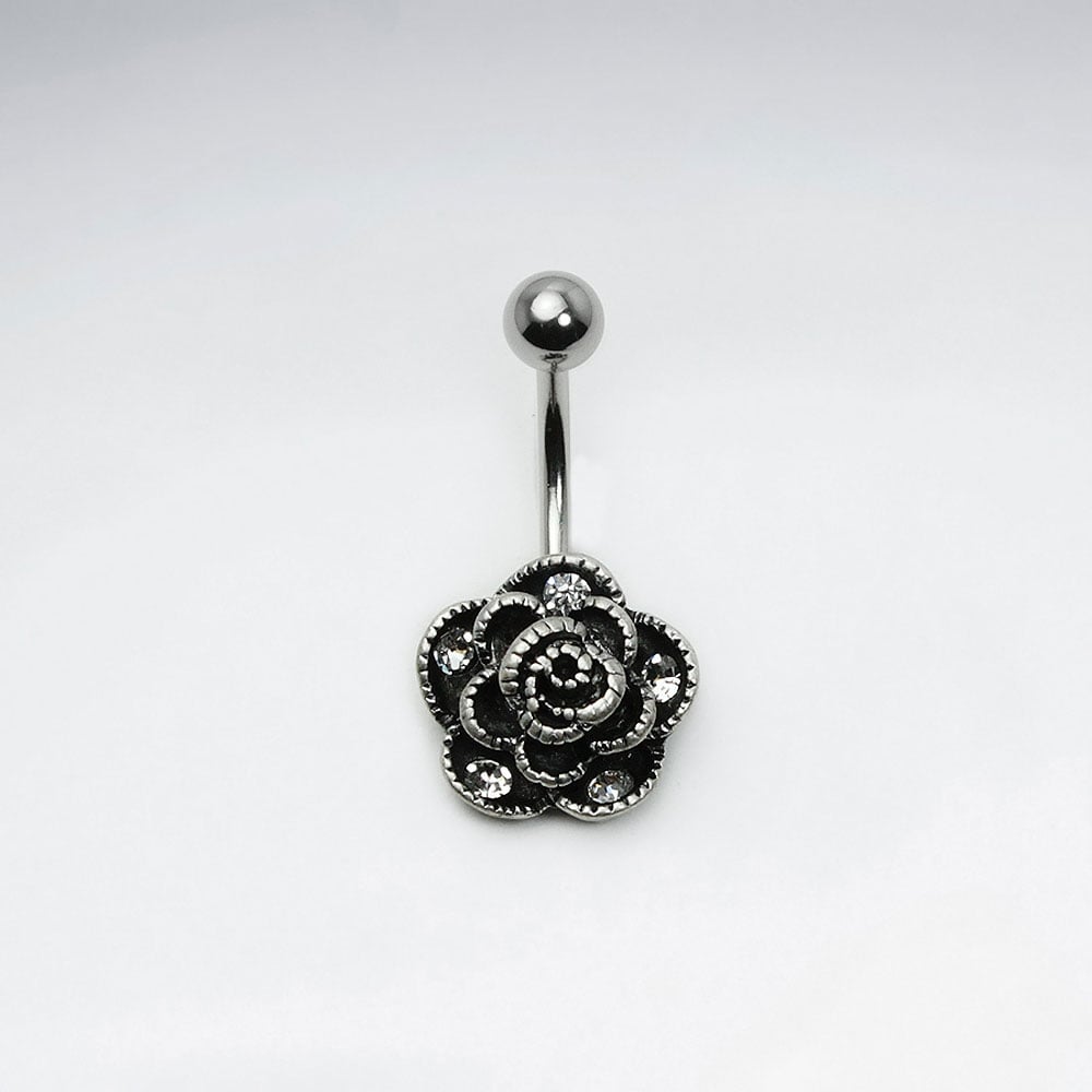 Stainless Steel Crystal Detailed Rose Body Piercing