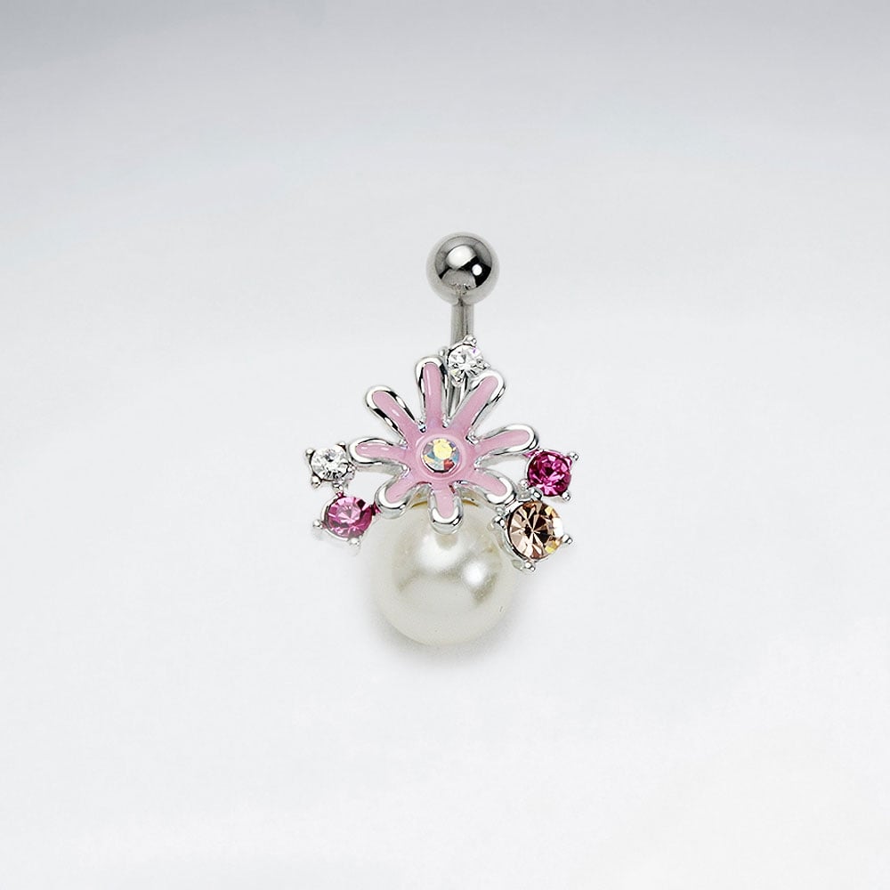 Stainless Steel Crystal Abstract Flower Cluster Body Piercing