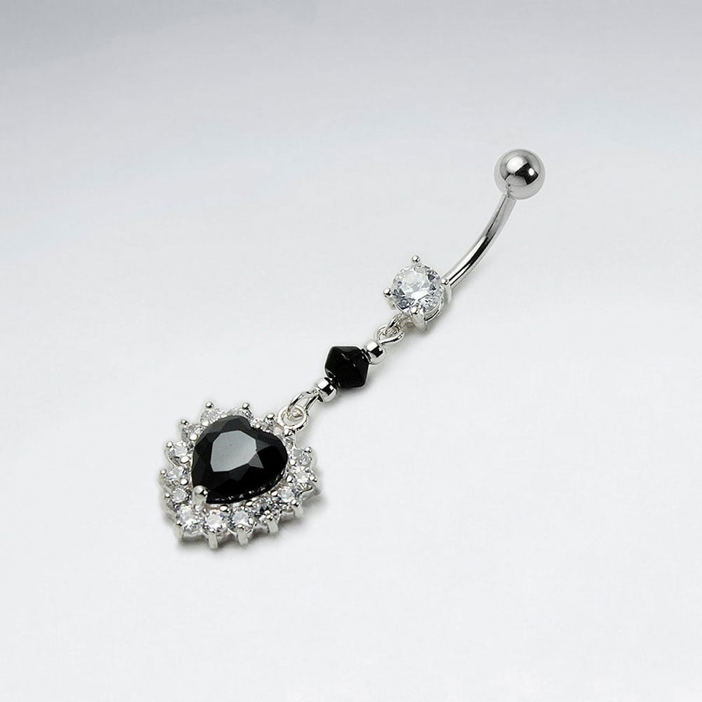 Stainless Steel Crystal Black Heart Body Piercing