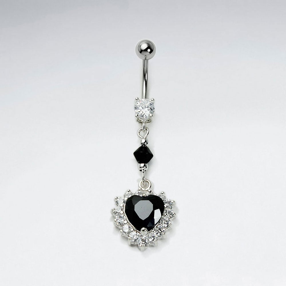 Stainless Steel Crystal Black Heart Body Piercing