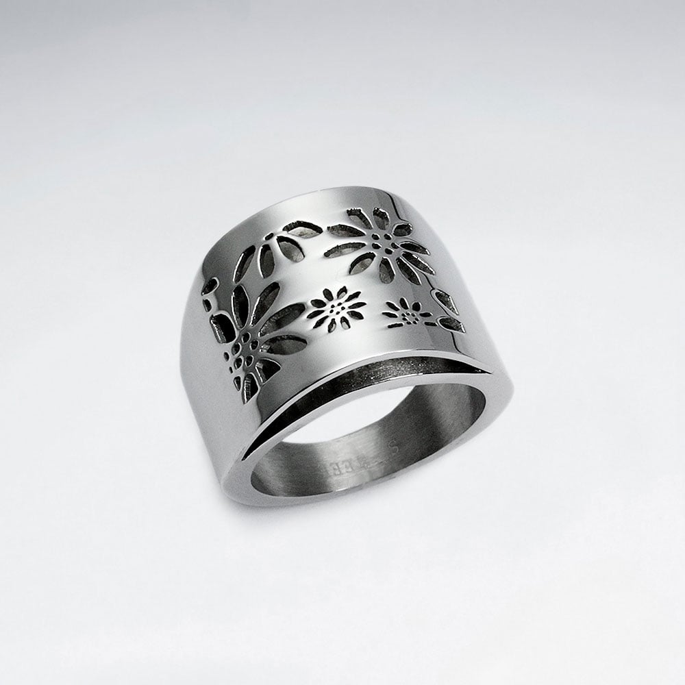 Stainless Steel Imprinted Flower Ring