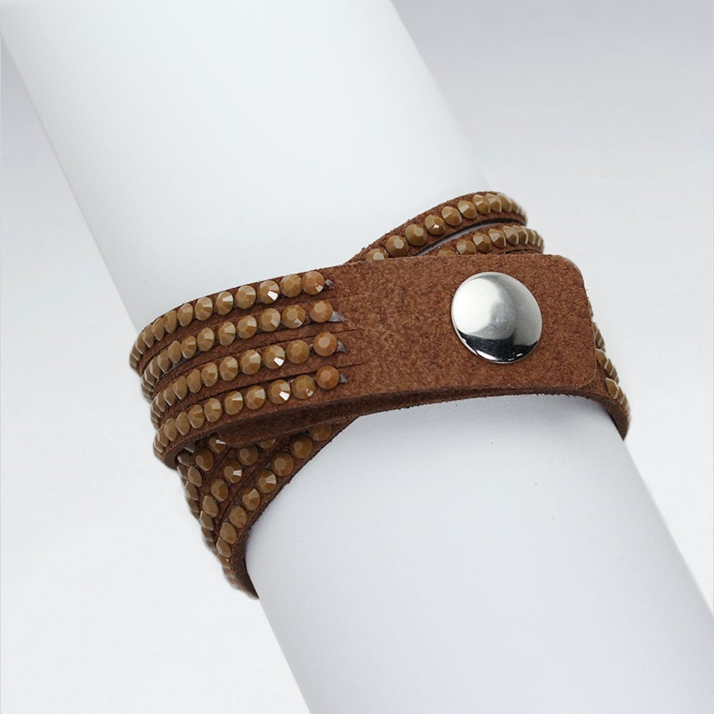 Crisscross Brown Leather Bangle Bracelet