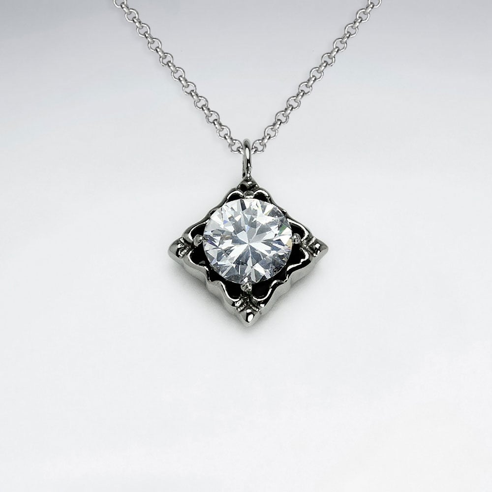 Stainless Steel Marquis Solitaire Crystal Pendant