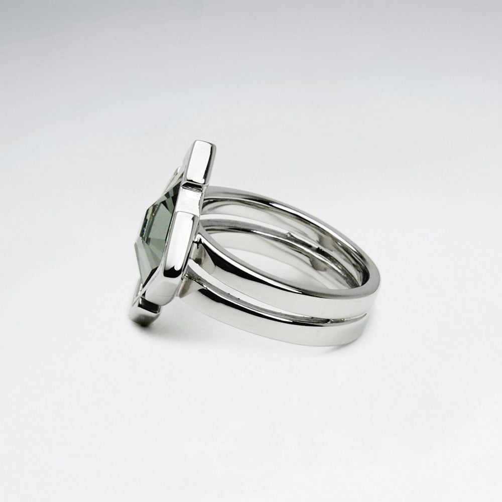Stainless Steel Black Diamond Puzzle Marquis Ring