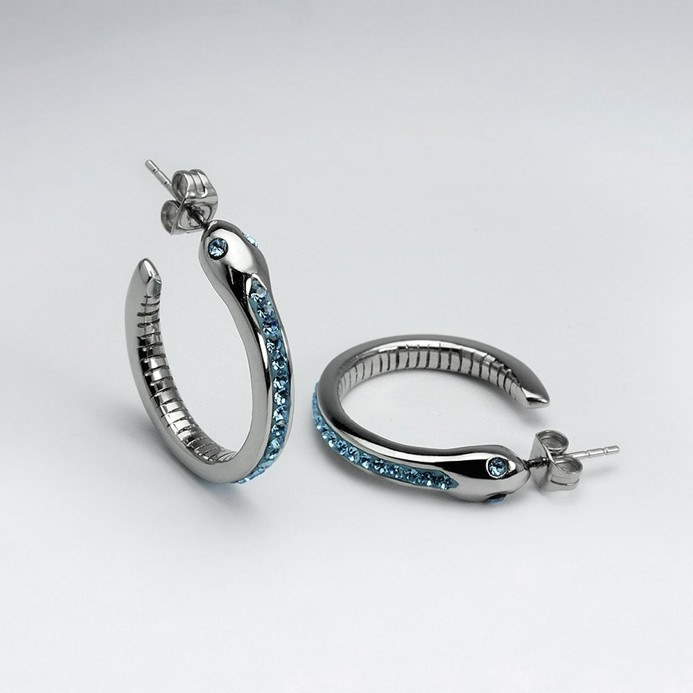 Stainless Steel Aquamarine Wrap Half Hoop Earrings