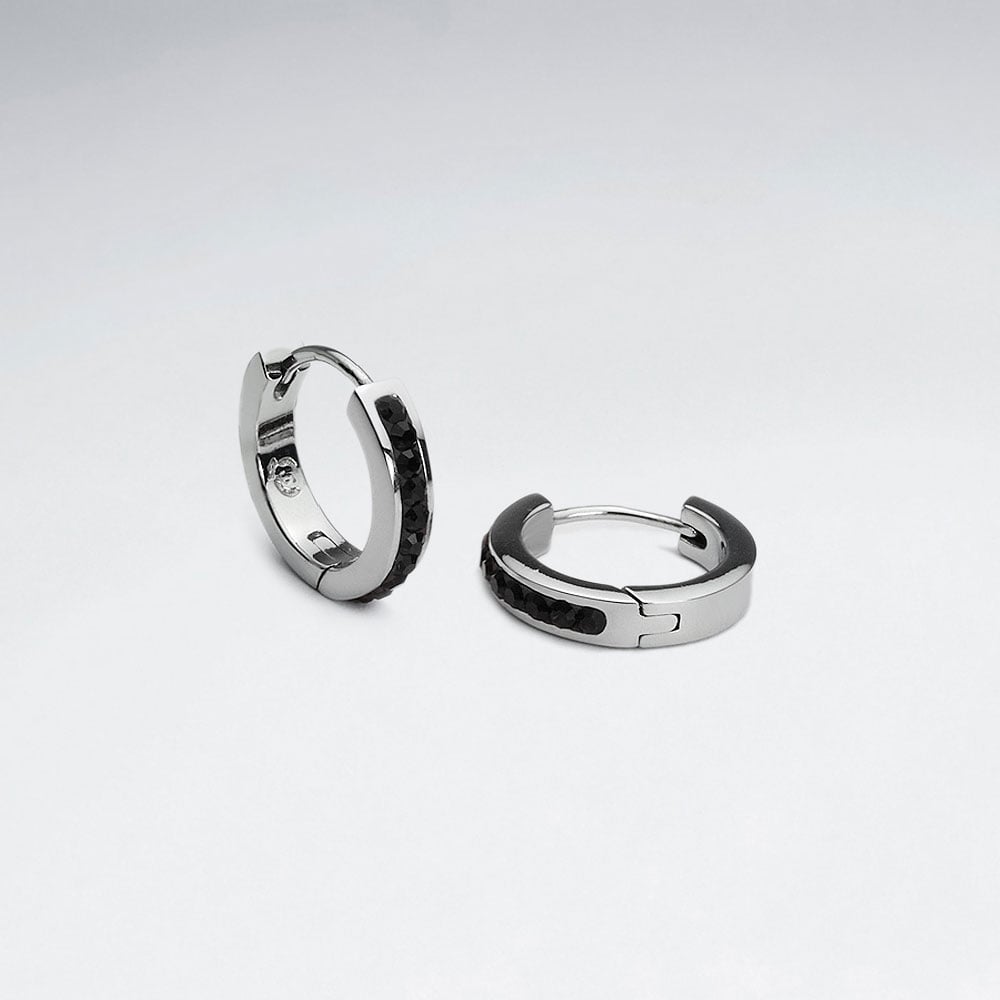 Stainless Steel Black Jet Mini Hoop Earrings