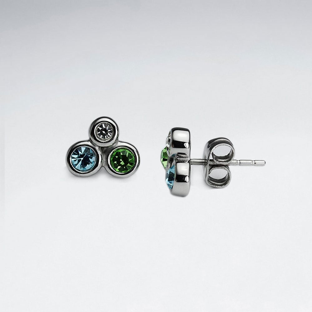 Stainless Steel Mixed Color Trio Crystal Earrings