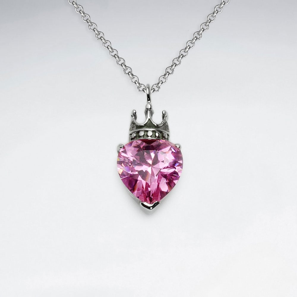 Stainless Steel Queen of Hearts Red Crystal Pendant