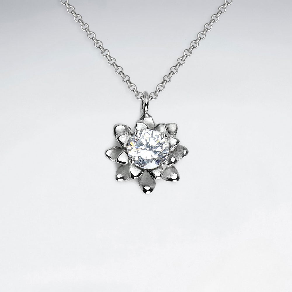 Stainless Steel Lotus Flower Crystal Pendant