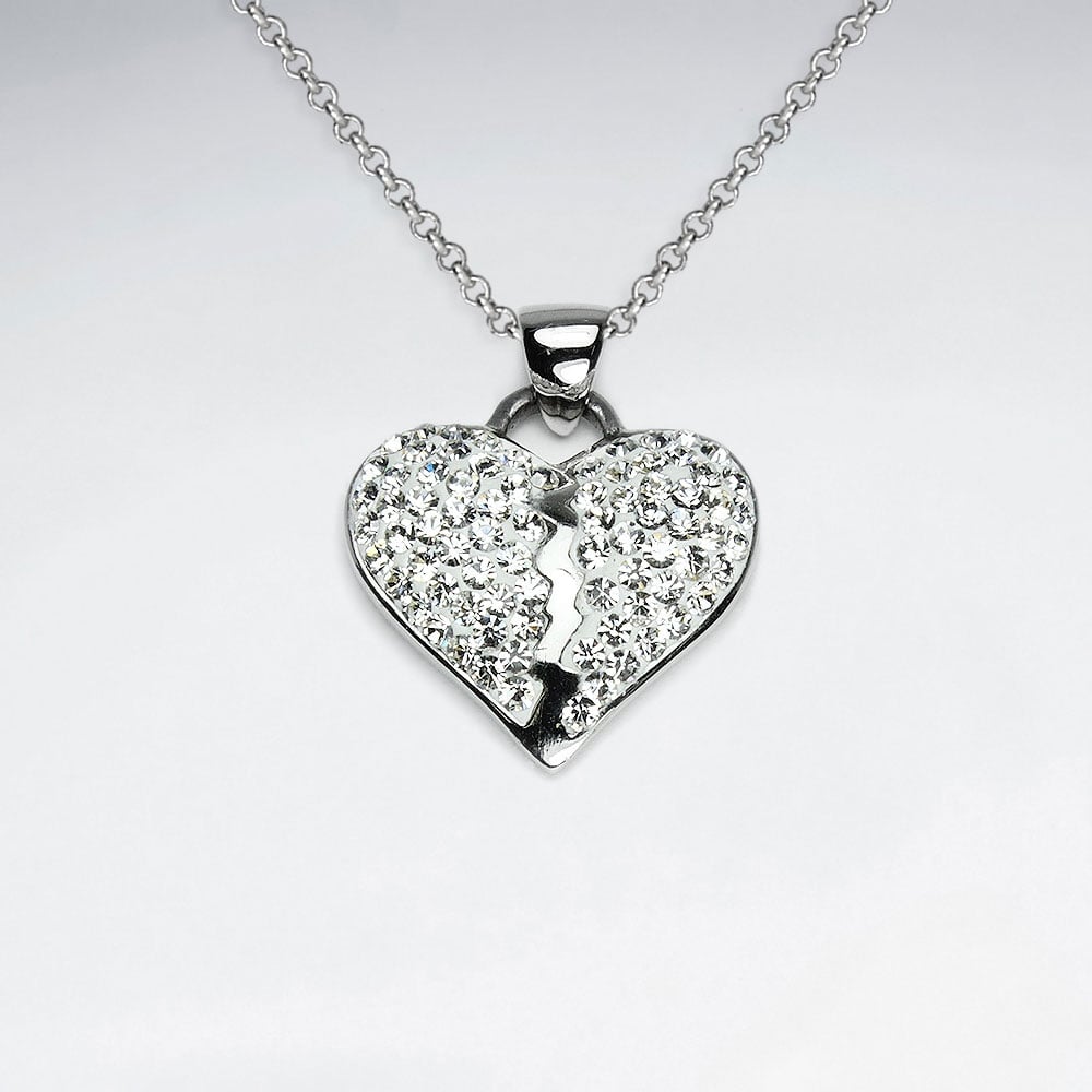 Stainless Steel Broken Heart Crystal Pendant