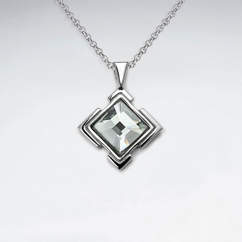 Stainless Steel Black Diamond Marquis Pendant