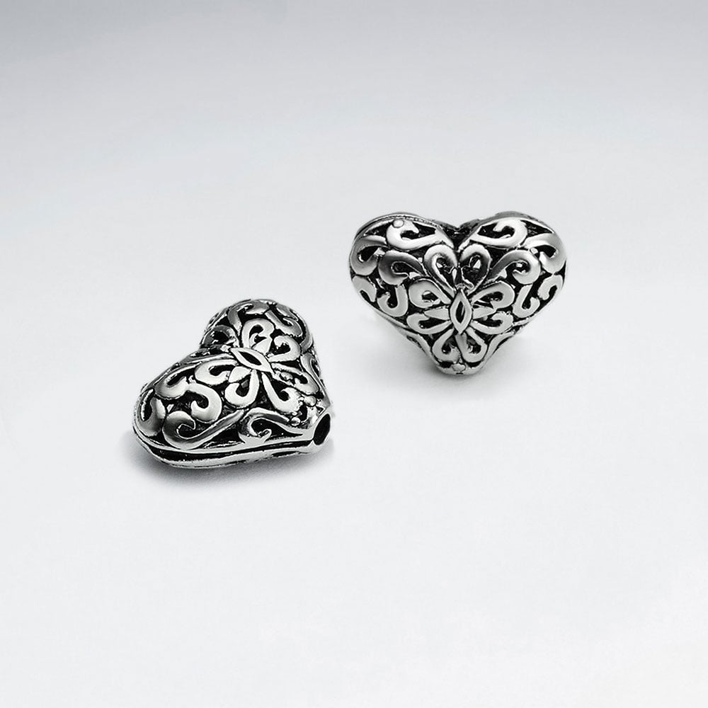Brass Oxidized Double Sided Grooved Designs Heart Bead Pack Of 5 Pieces