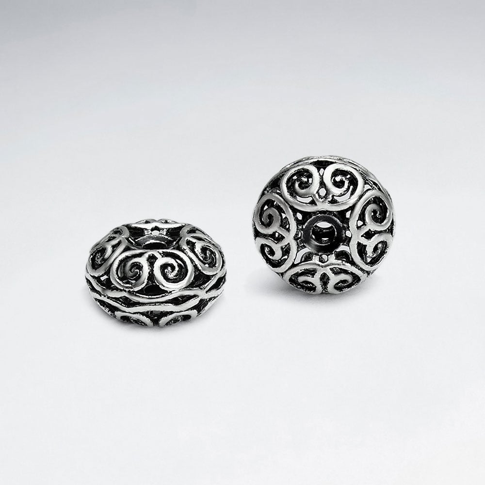 Brass Oxidized Filigree Circle Puff Bead Pack Of 5 Pieces