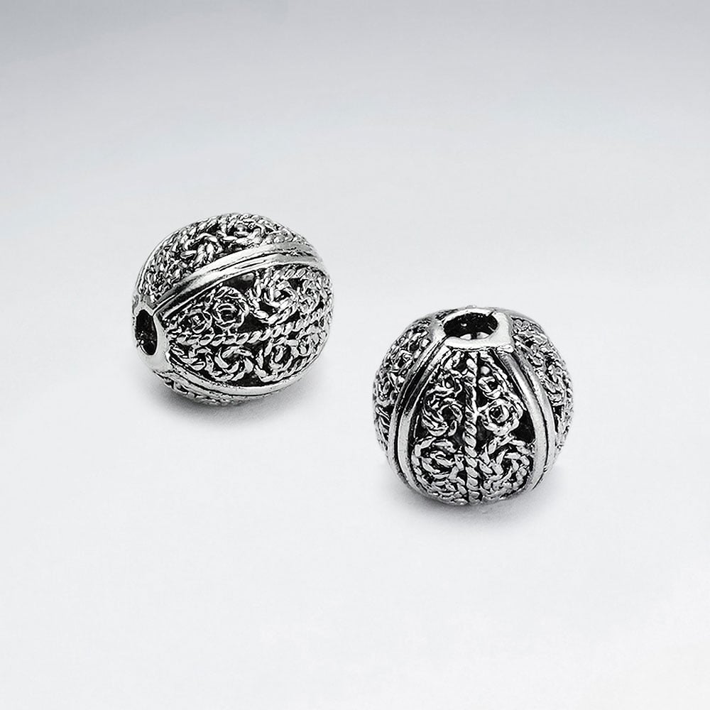Brass Oxidized Ornate Filigree Ball Bead Pack Of 5 Pieces