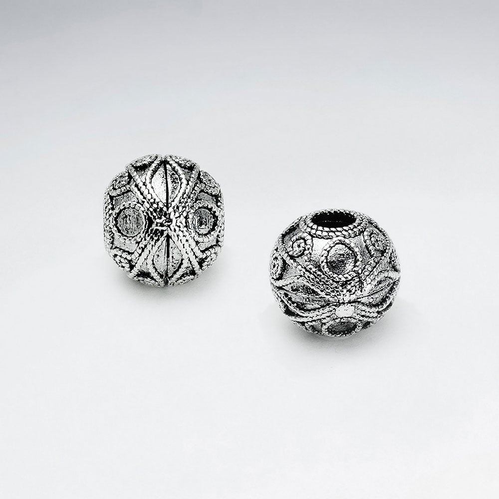 Brass Oxidized Ornate Textured Design Ball Bead Pack Of 5 Pieces