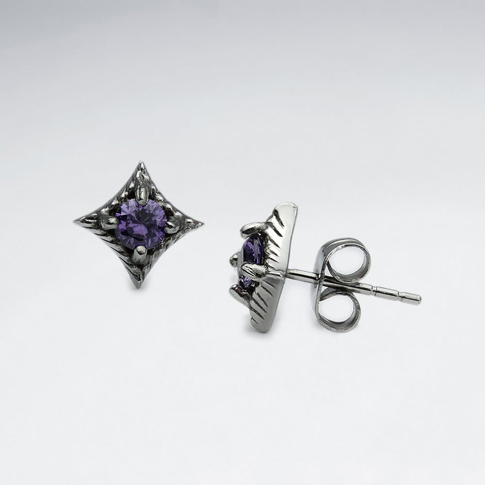 Stainless Steel Amethyst Star Burst Marquis Earrings