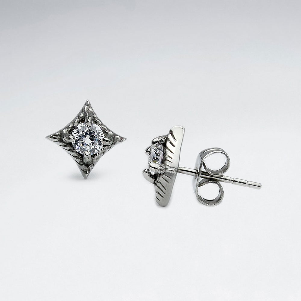 Stainless Steel Amethyst Star Burst Marquis Earrings