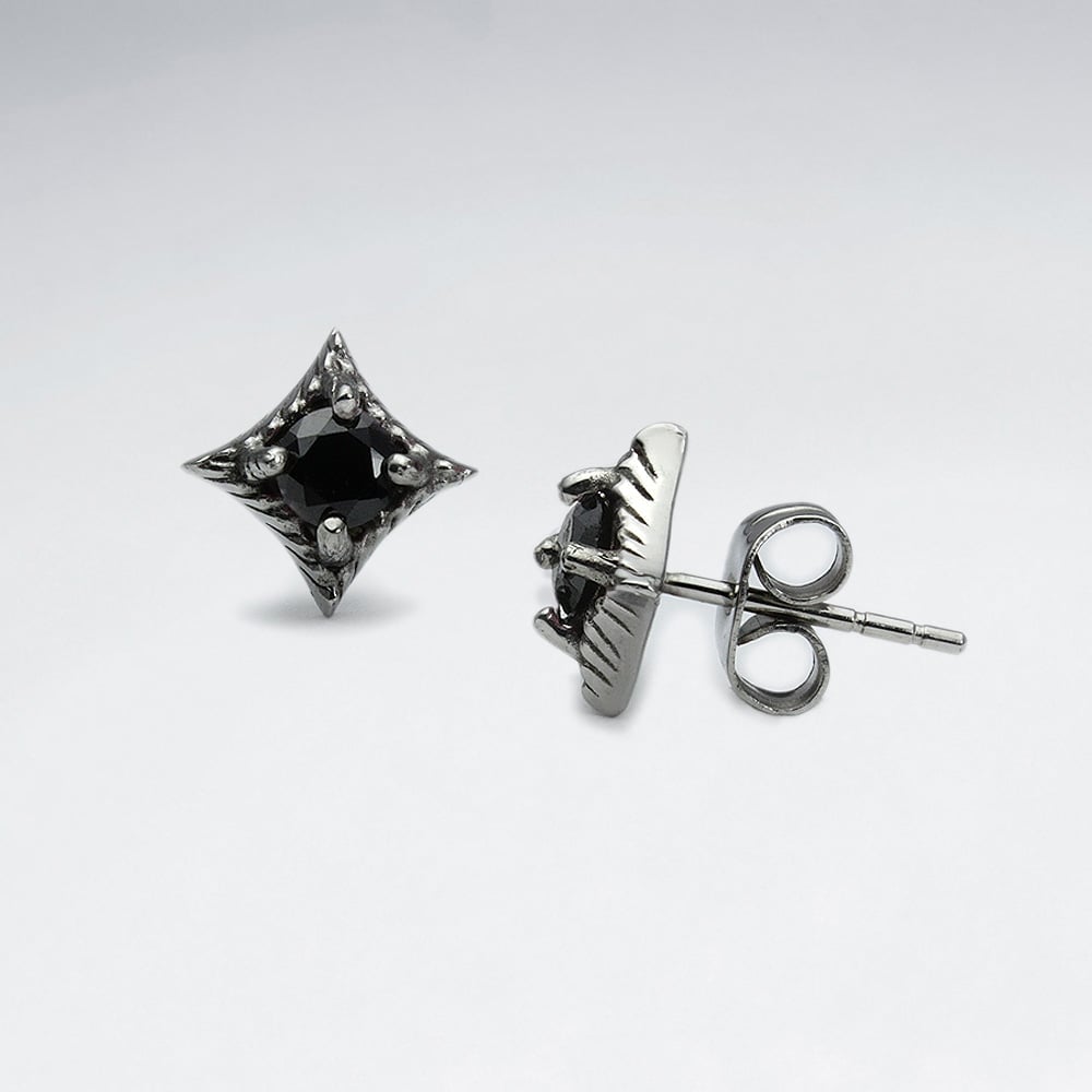Stainless Steel Amethyst Star Burst Marquis Earrings