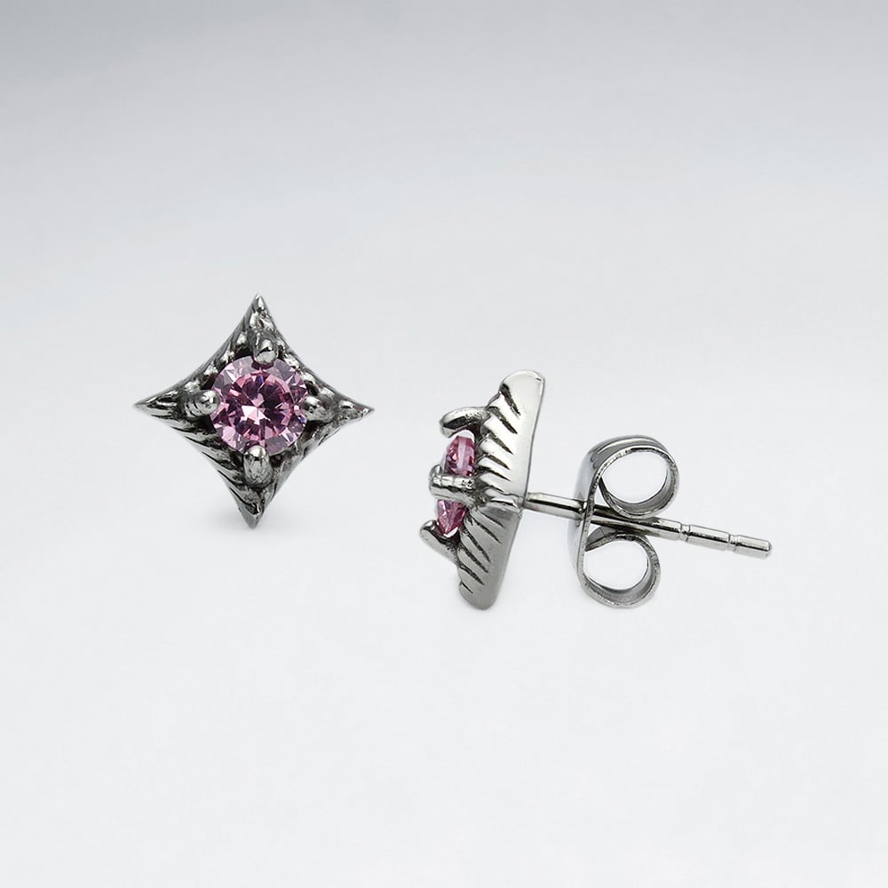 Stainless Steel Amethyst Star Burst Marquis Earrings