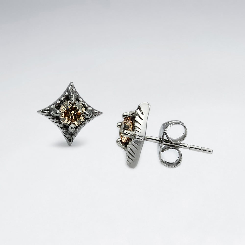 Stainless Steel Amethyst Star Burst Marquis Earrings