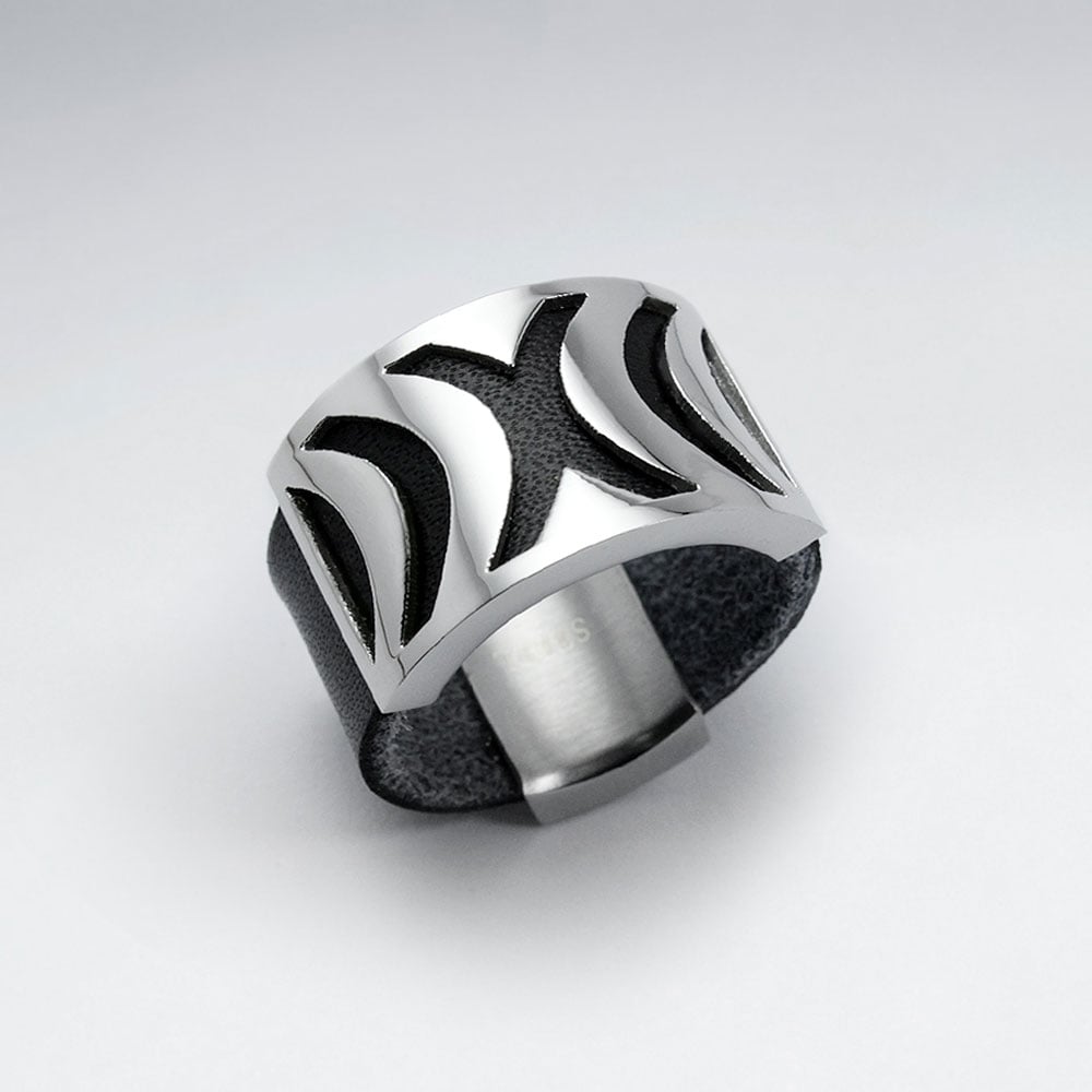 Stainless Steel Openwork Design Leather Ring