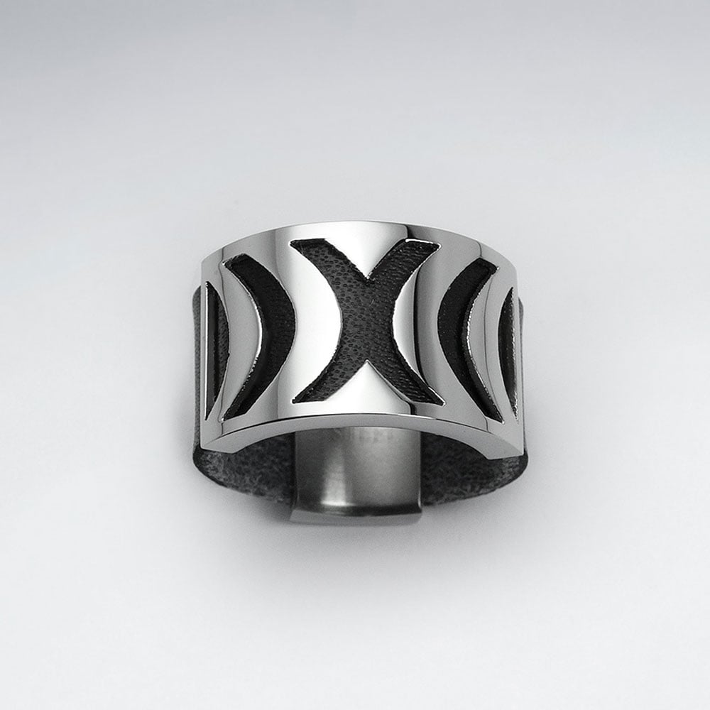 Stainless Steel Openwork Design Leather Ring