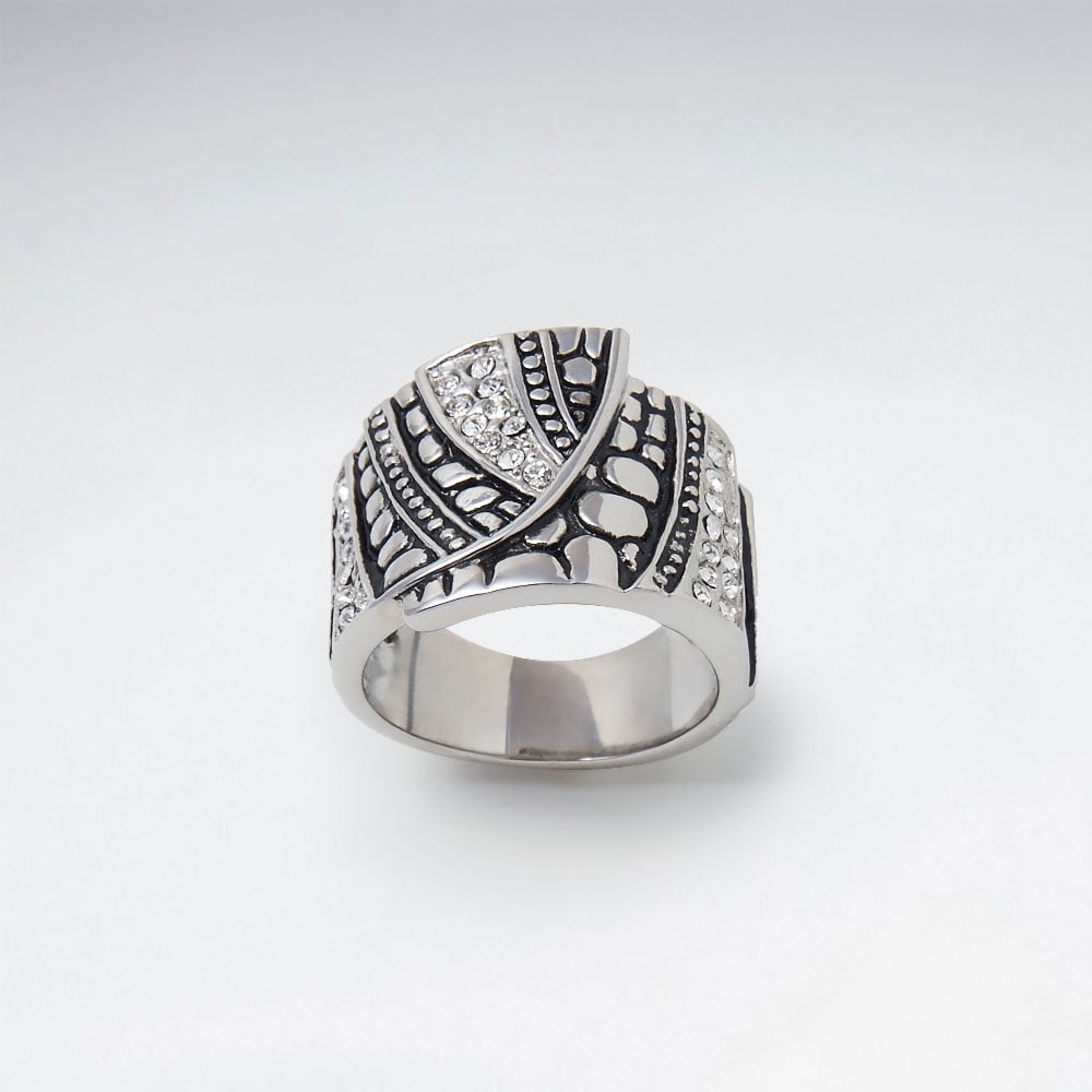 Stainless Steel Black Crystal Glamour Ring
