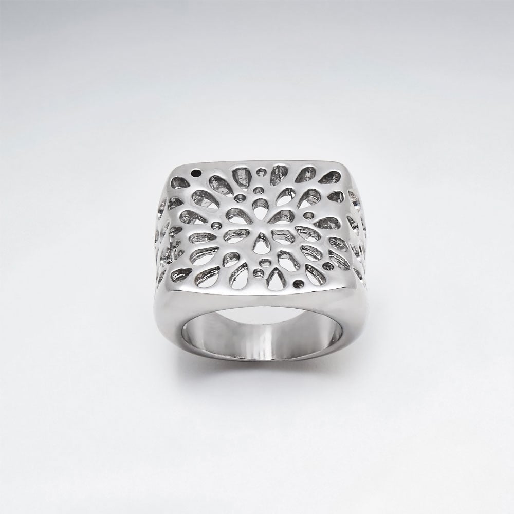 Stainless Steel Teardrop Perforated Cutout Fashion Ring