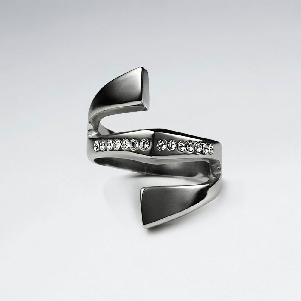 Stainless Steel Crystal Lined Wing Statement  Ring