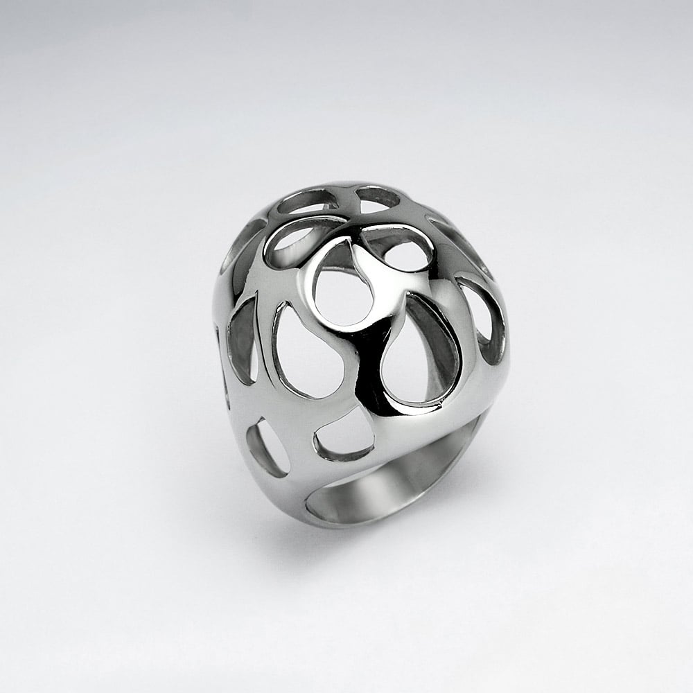 Stainless Steel Openwork Teardrop Dome Ring