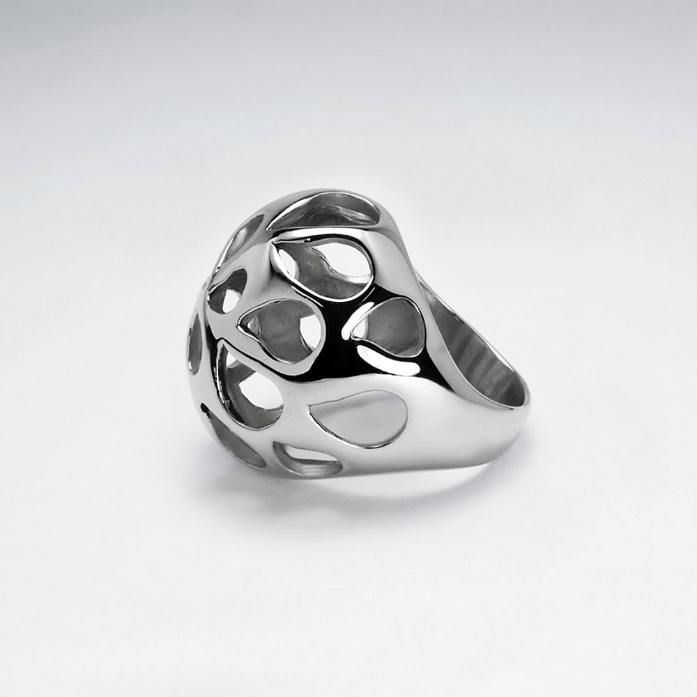Stainless Steel Openwork Teardrop Dome Ring