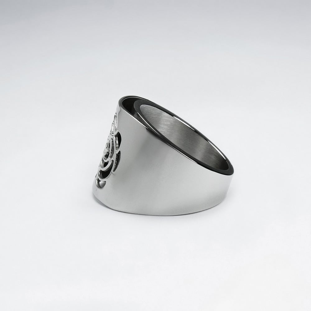 Stainless Steel Wide Openwork Rose Solitare Ring