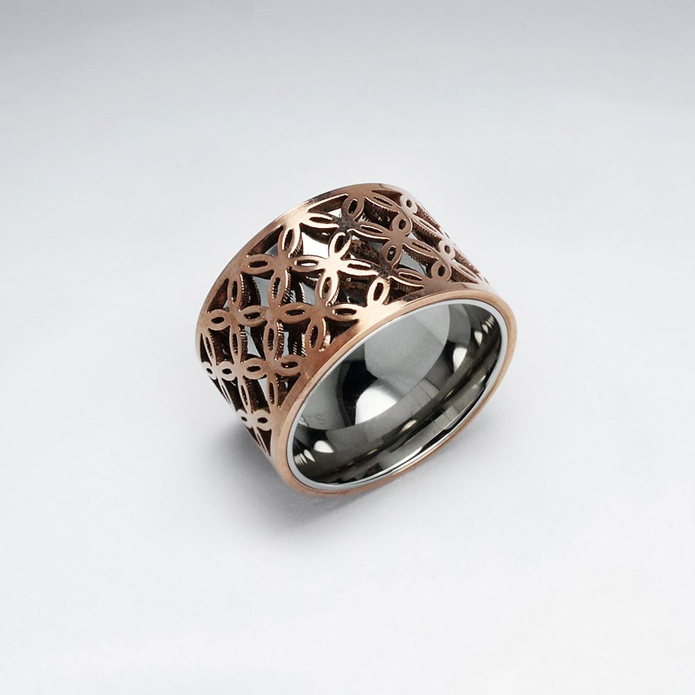 Rosegold Stainless Steel Floral Cutout Pattern Ring